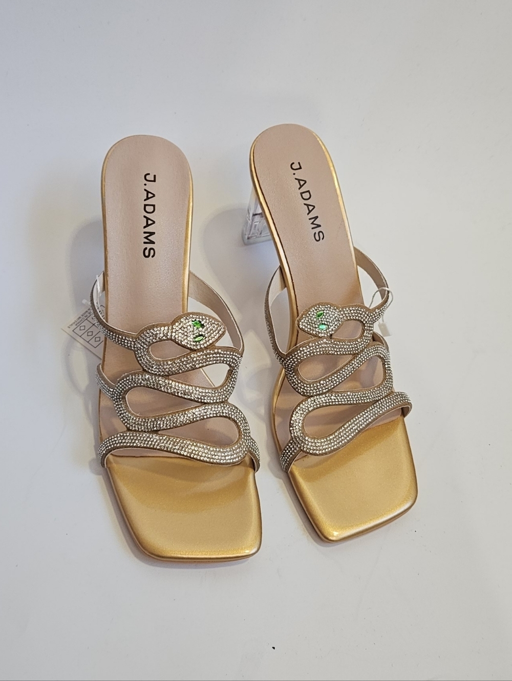 J Adams Gold Rhinestone Serpent-Strapless ‎ Clear Heels Brand New Size 40 / 8.5